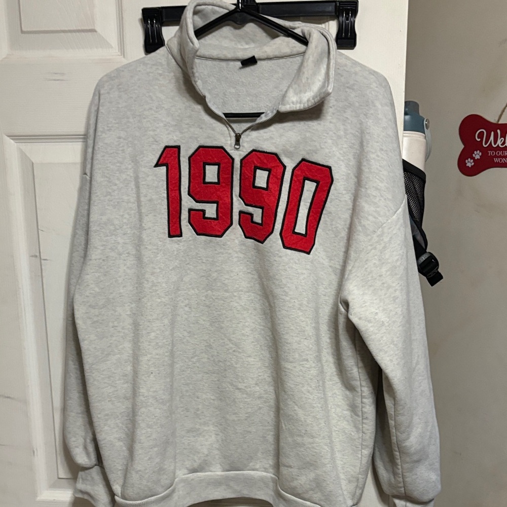 SHEIN Gray 1990 Sweatshirt with Red Accents